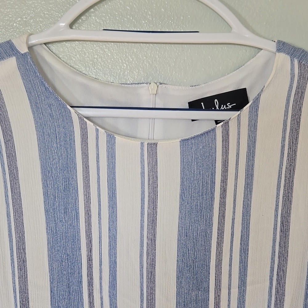 Lulus | Ardell Blue and White Striped Embroidered Shift Dress Size Medium - Picture 7 of 12